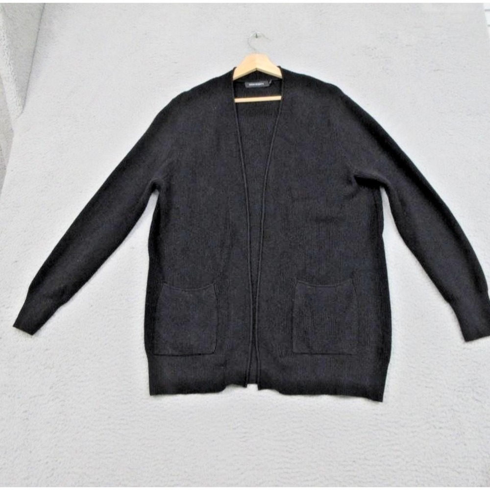 MEROKEETY Open Front Cardigan Sweater Womens XL Black Knit Pockets Classic